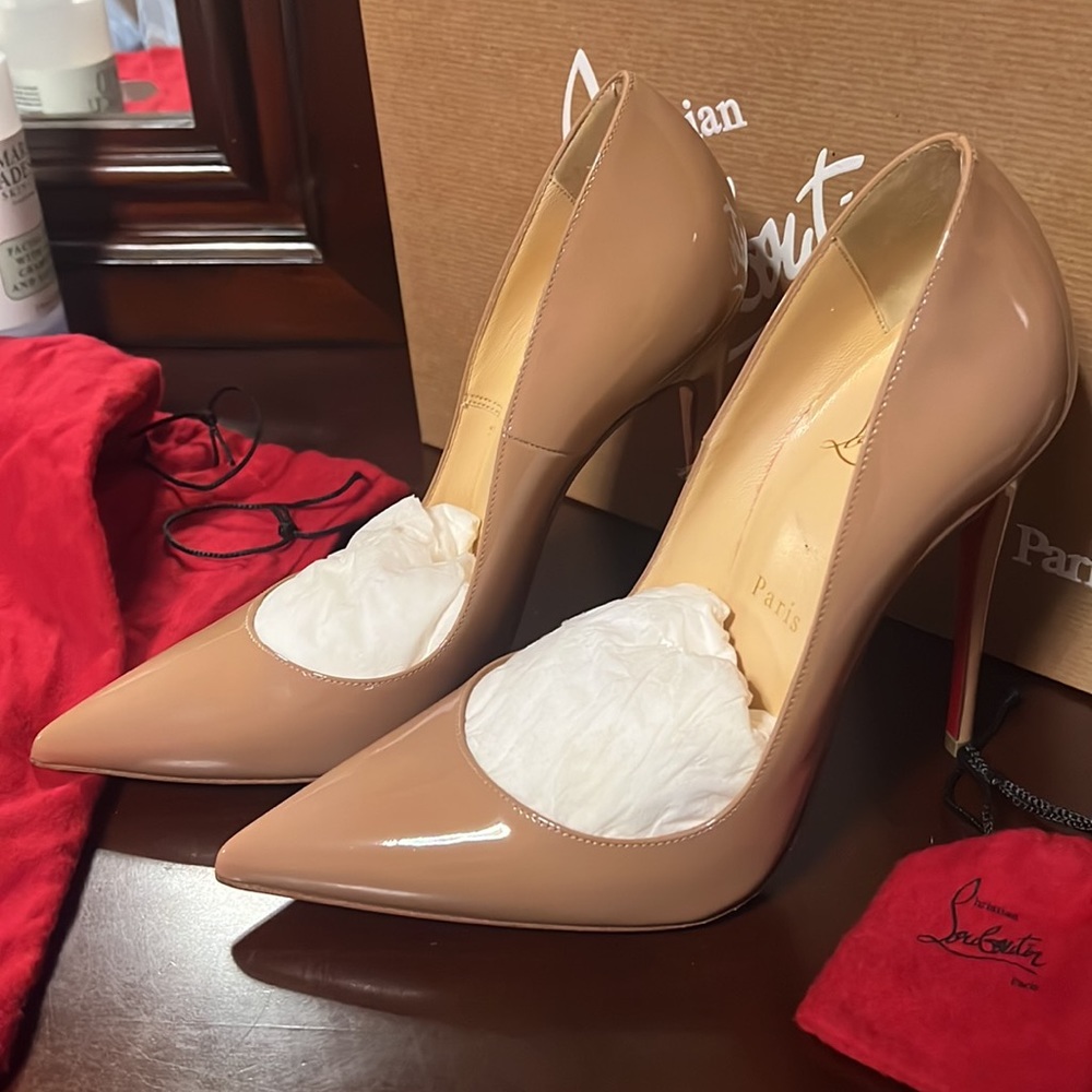 Christian Louboutin So Kate 120 Patent nude heels